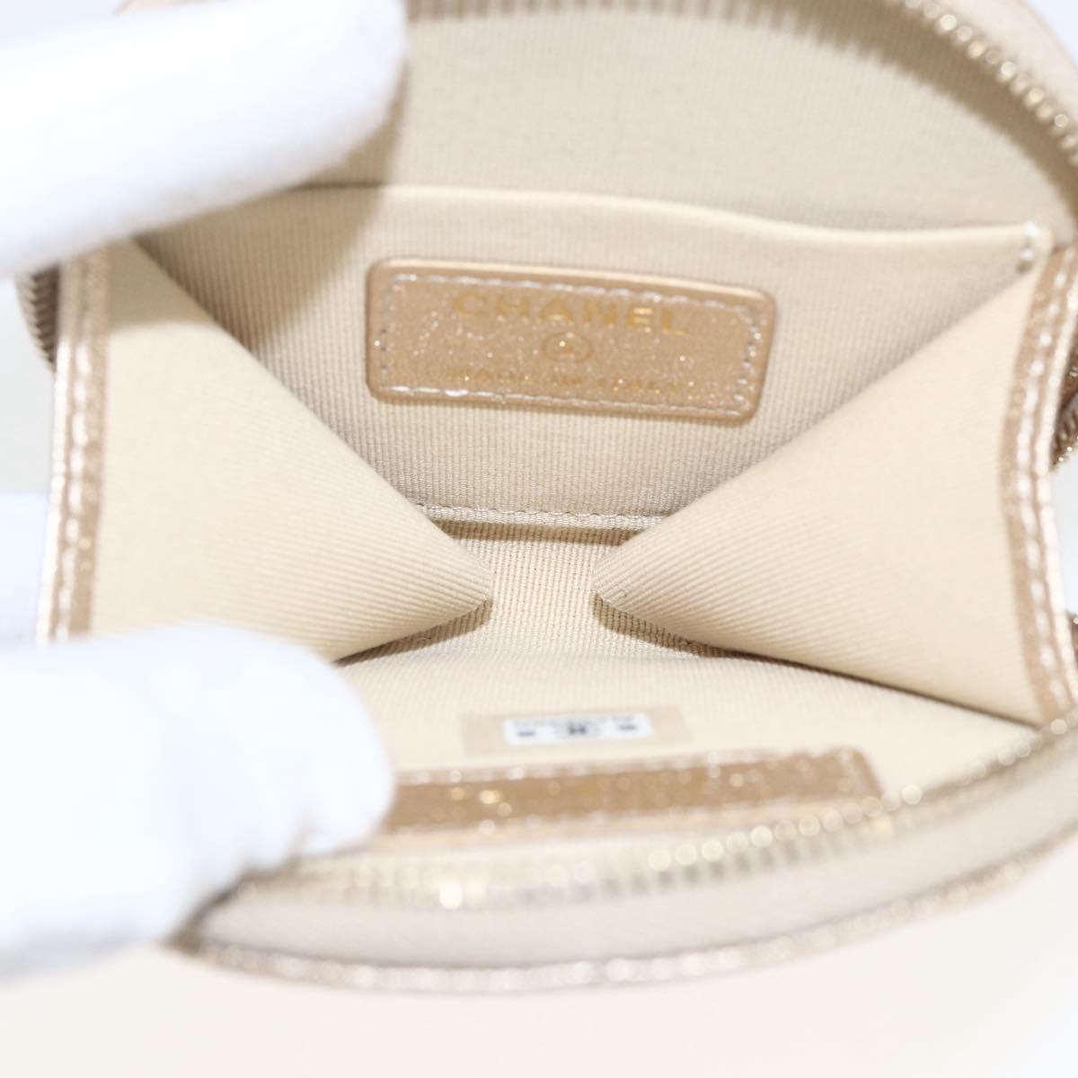 CHANEL Matelasse Air Pods case Coin Purse Lamb Skin Gold CC Auth 165948SM