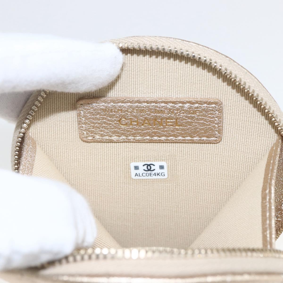 CHANEL Matelasse Air Pods case Coin Purse Lamb Skin Gold CC Auth 165948SM