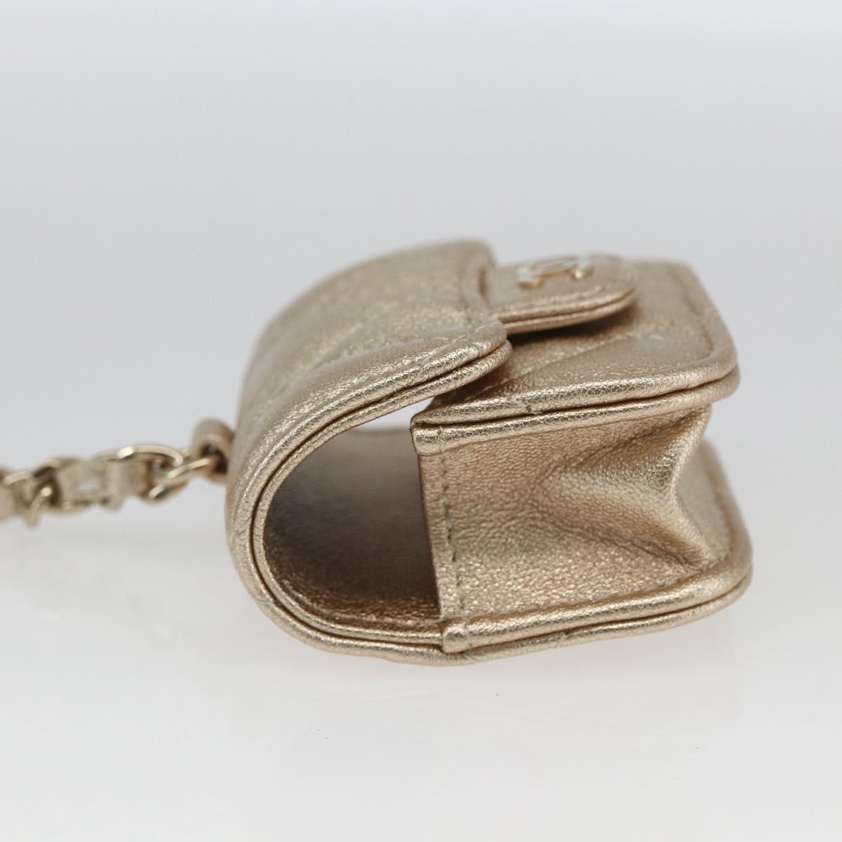 CHANEL Matelasse Air Pods case Coin Purse Lamb Skin Gold CC Auth 165948SM