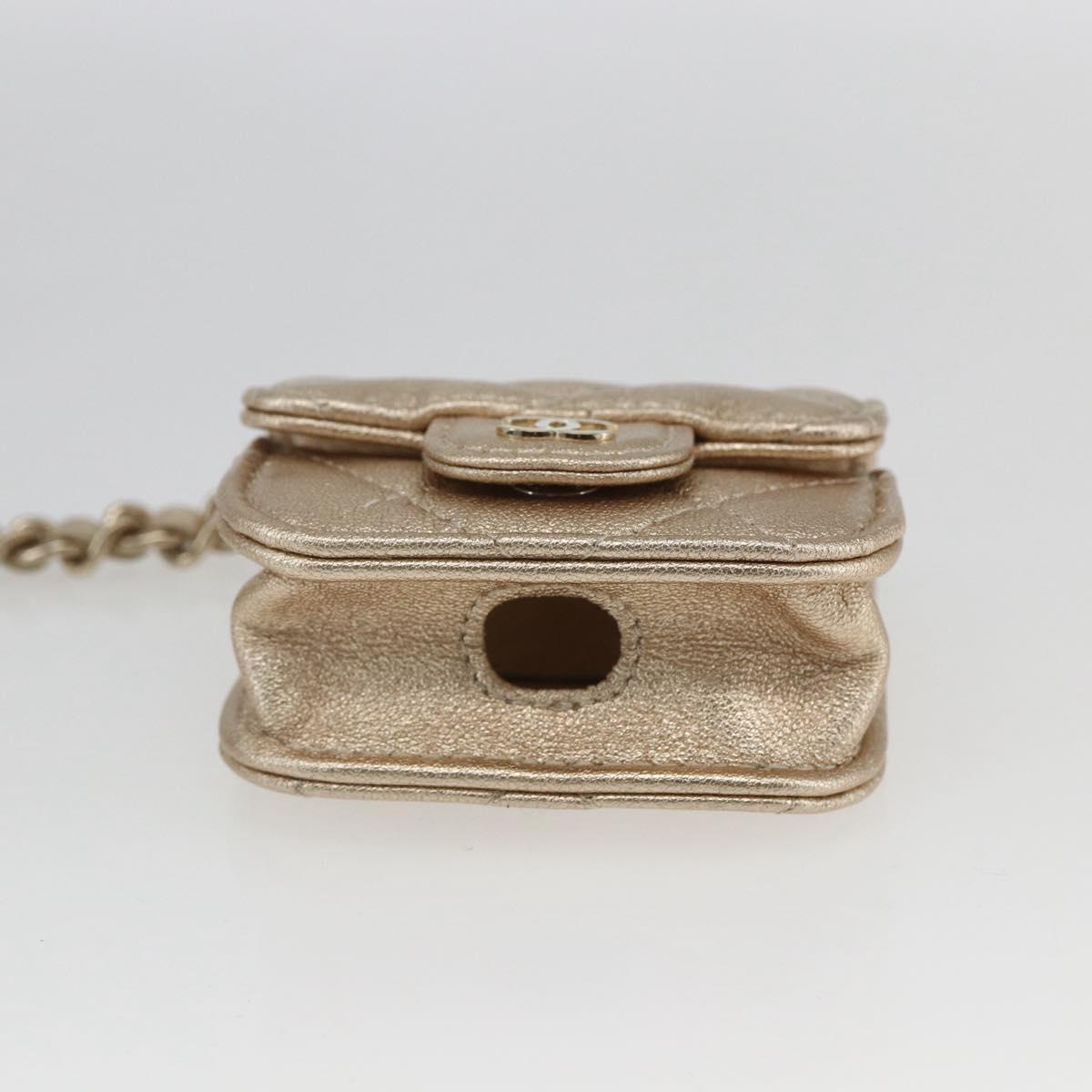 CHANEL Matelasse Air Pods case Coin Purse Lamb Skin Gold CC Auth 165948SM