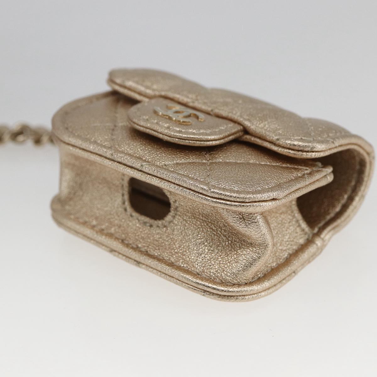 CHANEL Matelasse Air Pods case Coin Purse Lamb Skin Gold CC Auth 165948SM