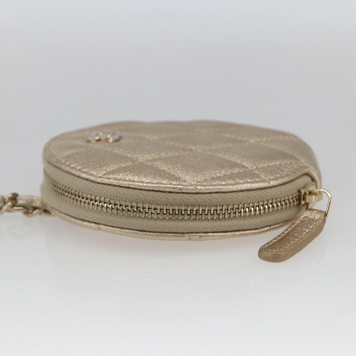 CHANEL Matelasse Air Pods case Coin Purse Lamb Skin Gold CC Auth 165948SM