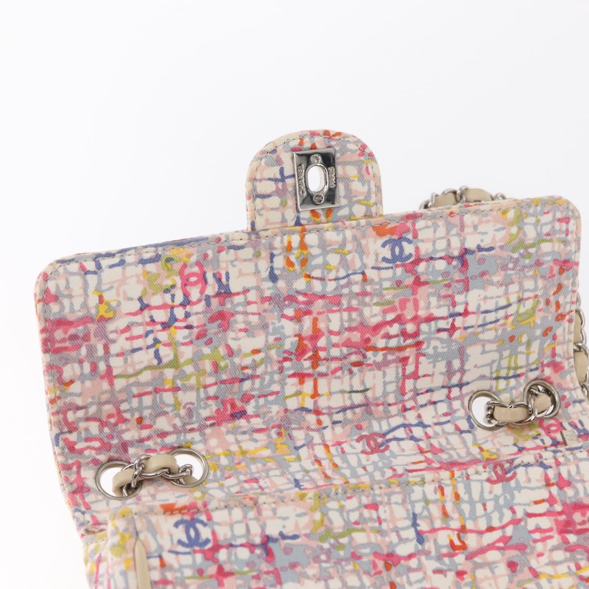 CHANEL Matelasse 25 Chain Shoulder Bag Canvas Multicolor Silver CC Auth 165952SM