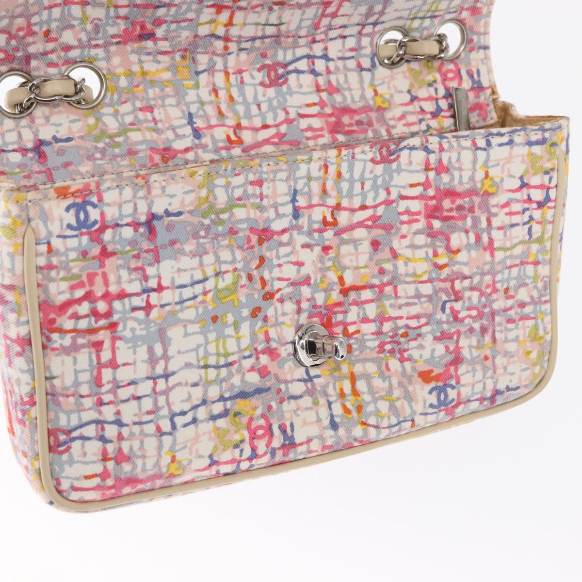 CHANEL Matelasse 25 Chain Shoulder Bag Canvas Multicolor Silver CC Auth 165952SM