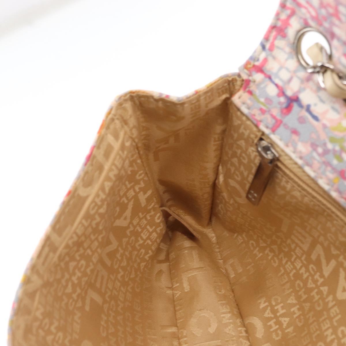 CHANEL Matelasse 25 Chain Shoulder Bag Canvas Multicolor Silver CC Auth 165952SM