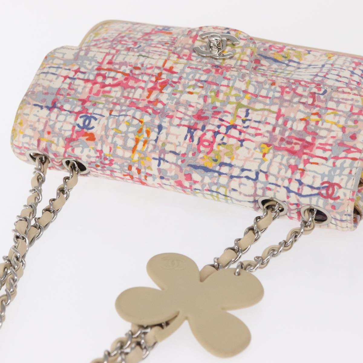 CHANEL Matelasse 25 Chain Shoulder Bag Canvas Multicolor Silver CC Auth 165952SM