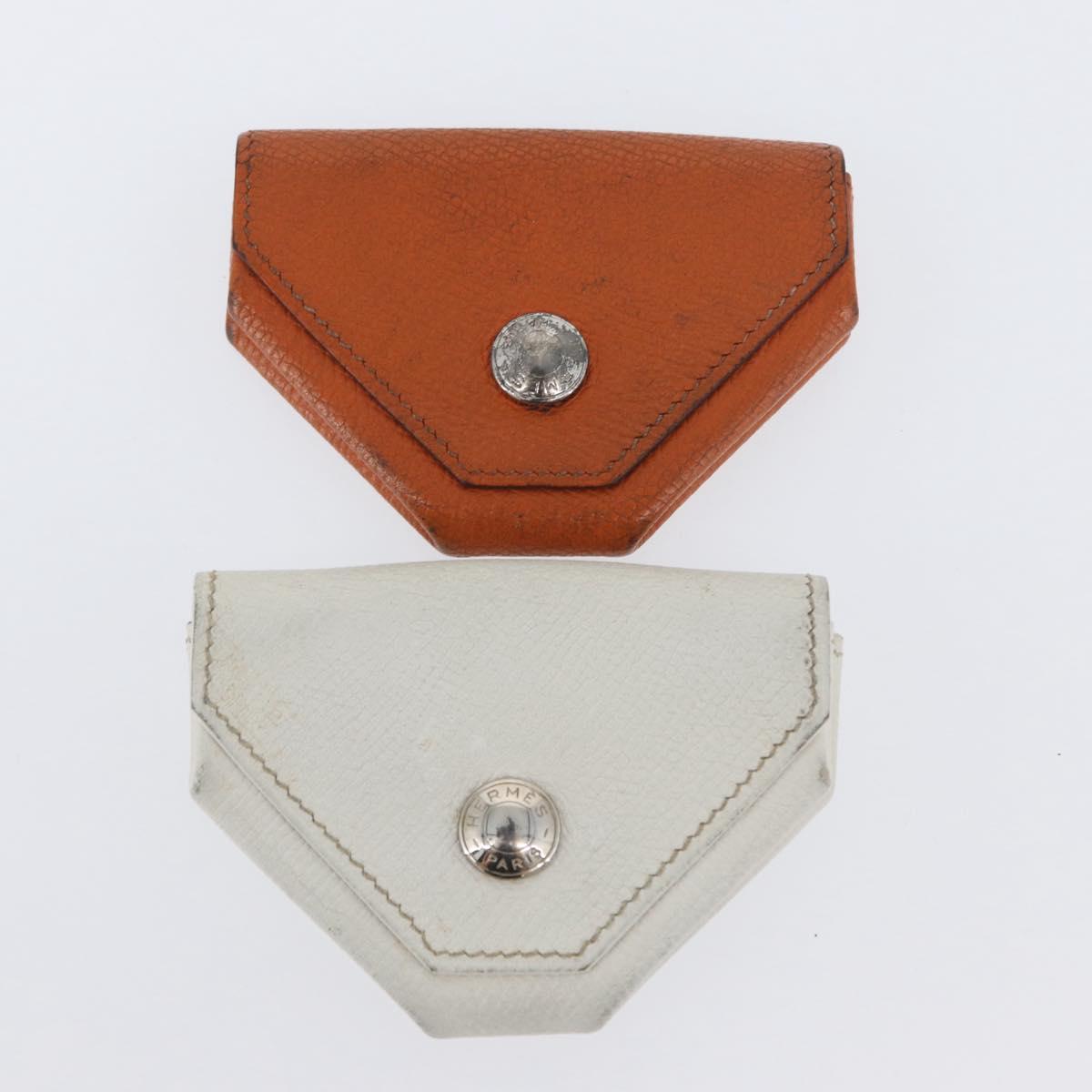HERMES Van Cator Coin Purse Leather 4 Set Light Blue Orange white Auth 165957