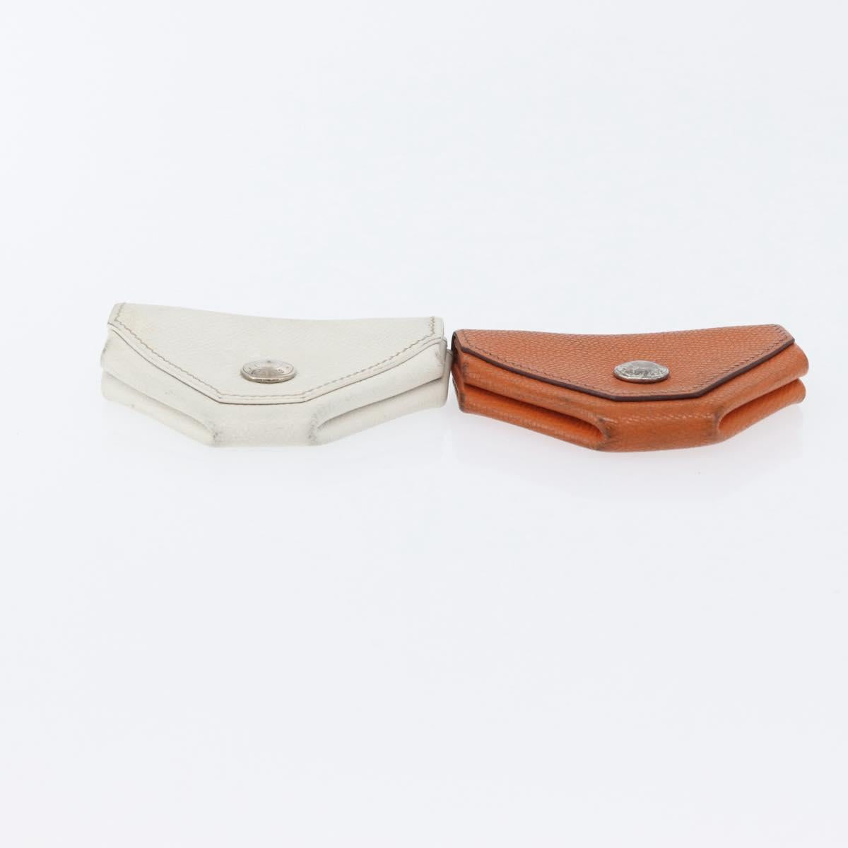 HERMES Van Cator Coin Purse Leather 4 Set Light Blue Orange white Auth 165957