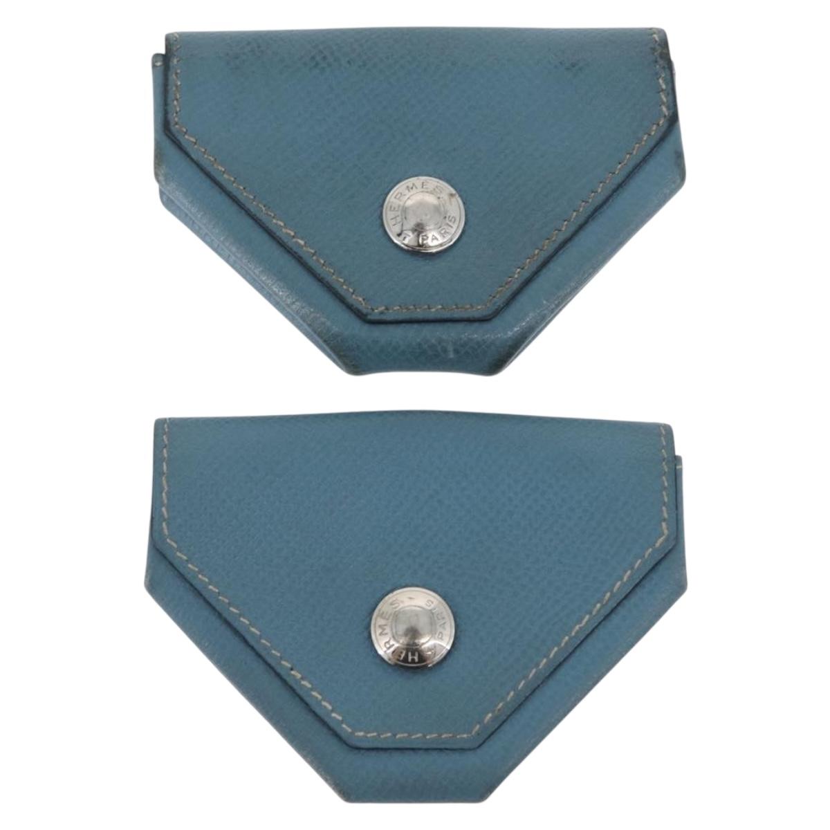 HERMES Van Cator Coin Purse Leather 4 Set Light Blue Orange white Auth 165957