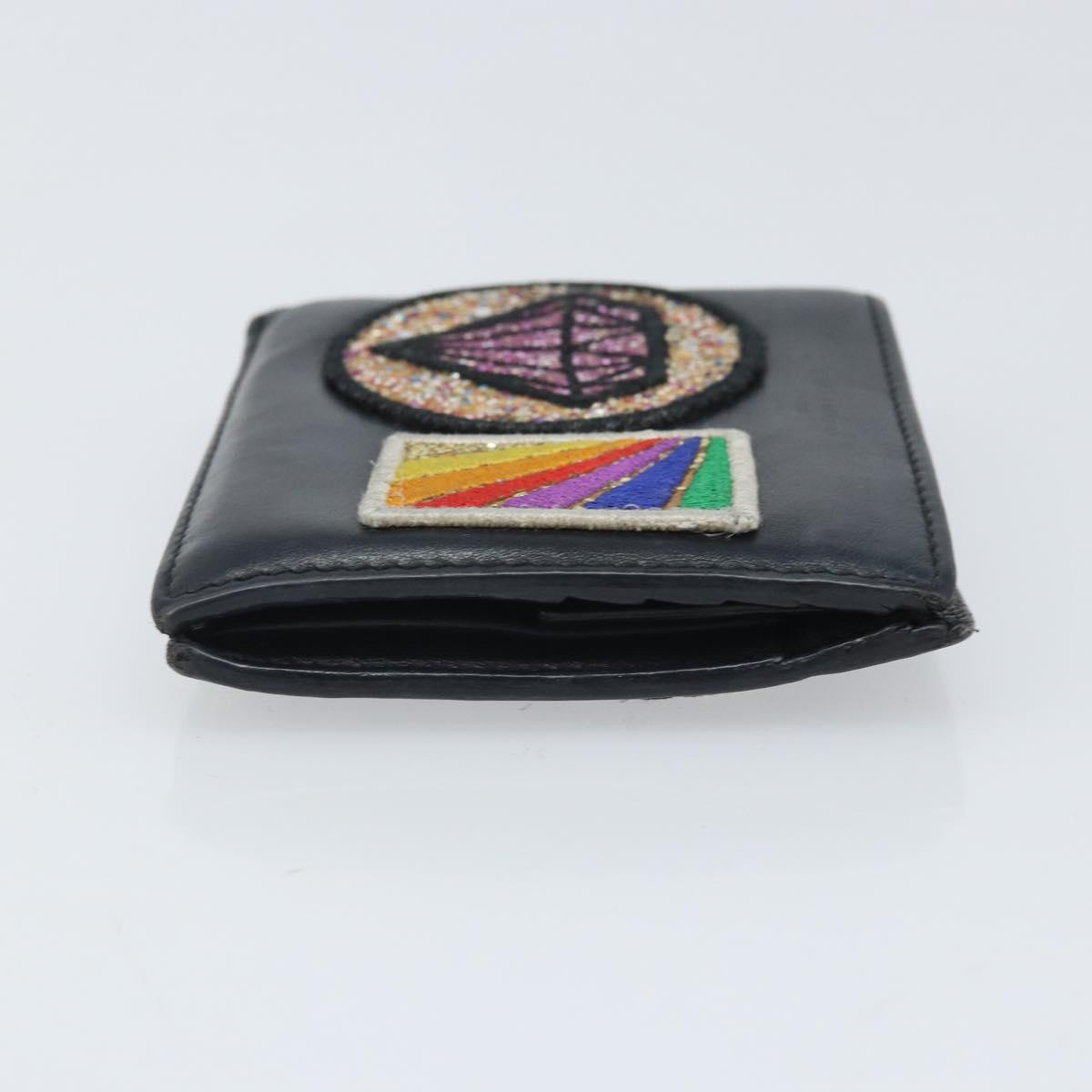 SAINT LAURENT Compact Wallet Leather Black Auth 165962