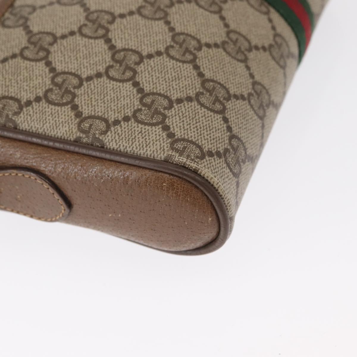 GUCCI GG Supreme Web Sherry Line Bag PVC Beige Gold 89 02 055 Auth 165970