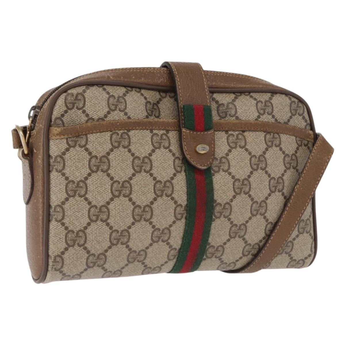 GUCCI GG Supreme Web Sherry Line Bag PVC Beige Gold 89 02 055 Auth 165970