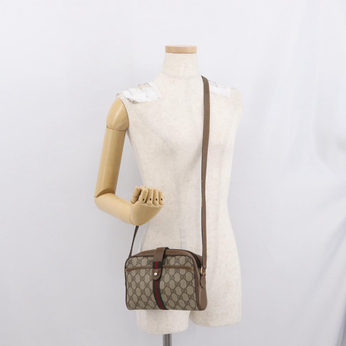GUCCI GG Supreme Web Sherry Line Bag PVC Beige Gold 89 02 055 Auth 165970