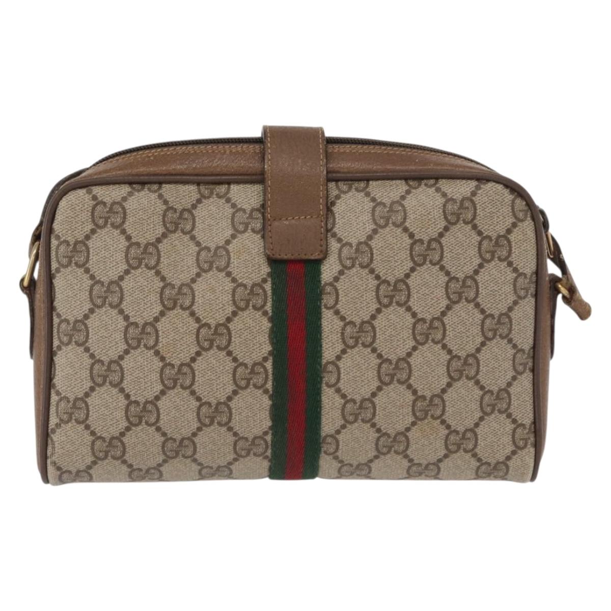 GUCCI GG Supreme Web Sherry Line Bag PVC Beige Gold 89 02 055 Auth 165970