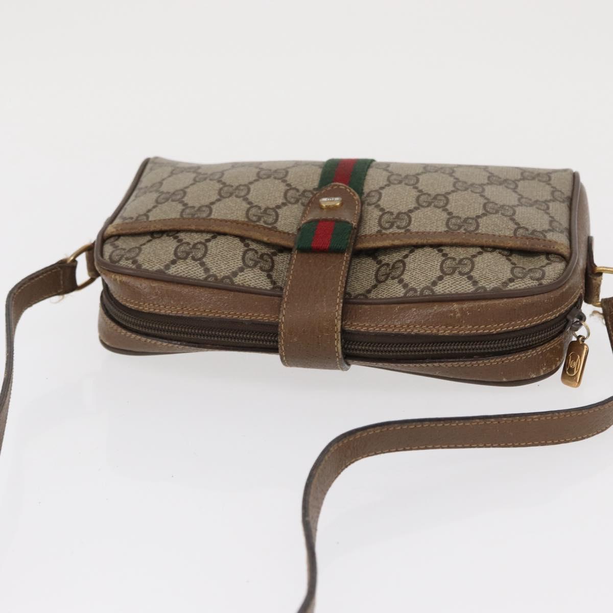 GUCCI GG Supreme Web Sherry Line Bag PVC Beige Gold 89 02 055 Auth 165970