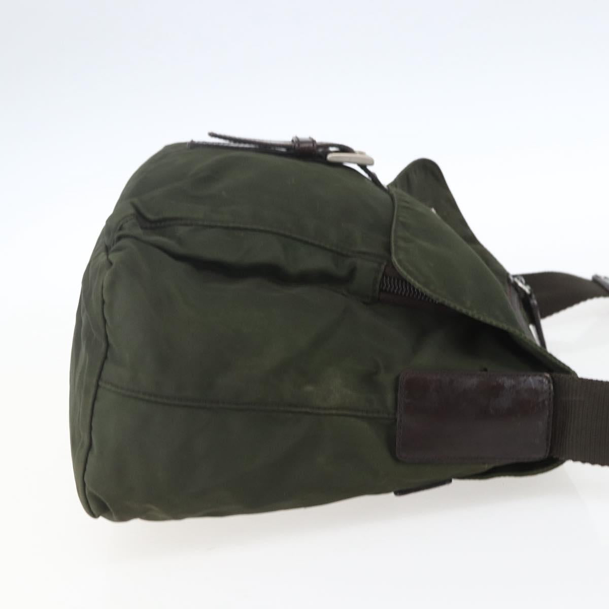 PRADA Shoulder Bag Nylon Khaki Silver Auth 165971