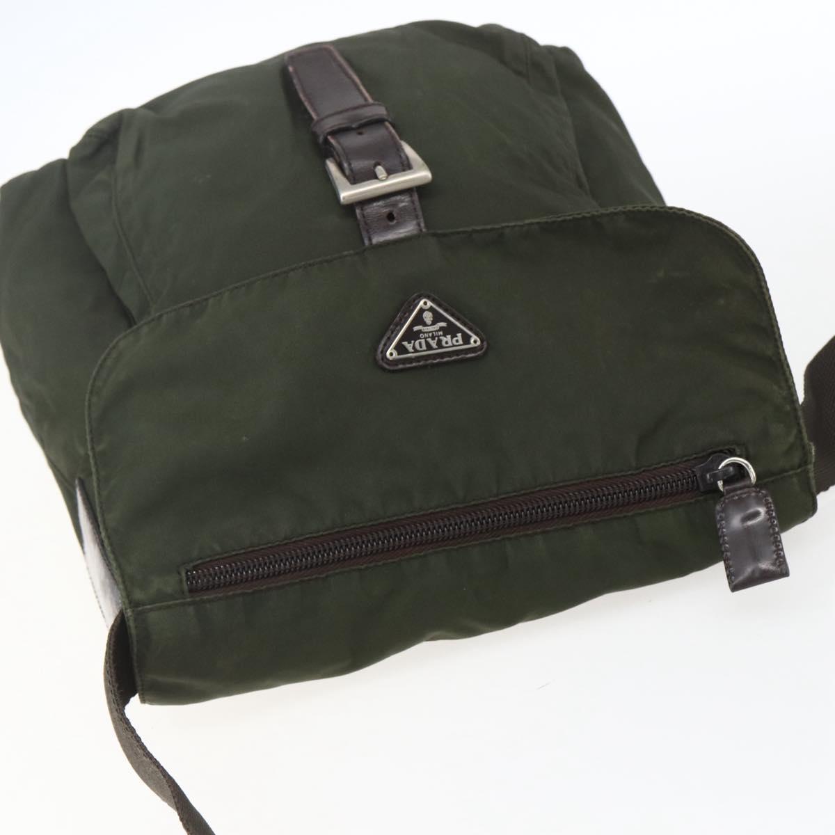 PRADA Shoulder Bag Nylon Khaki Silver Auth 165971
