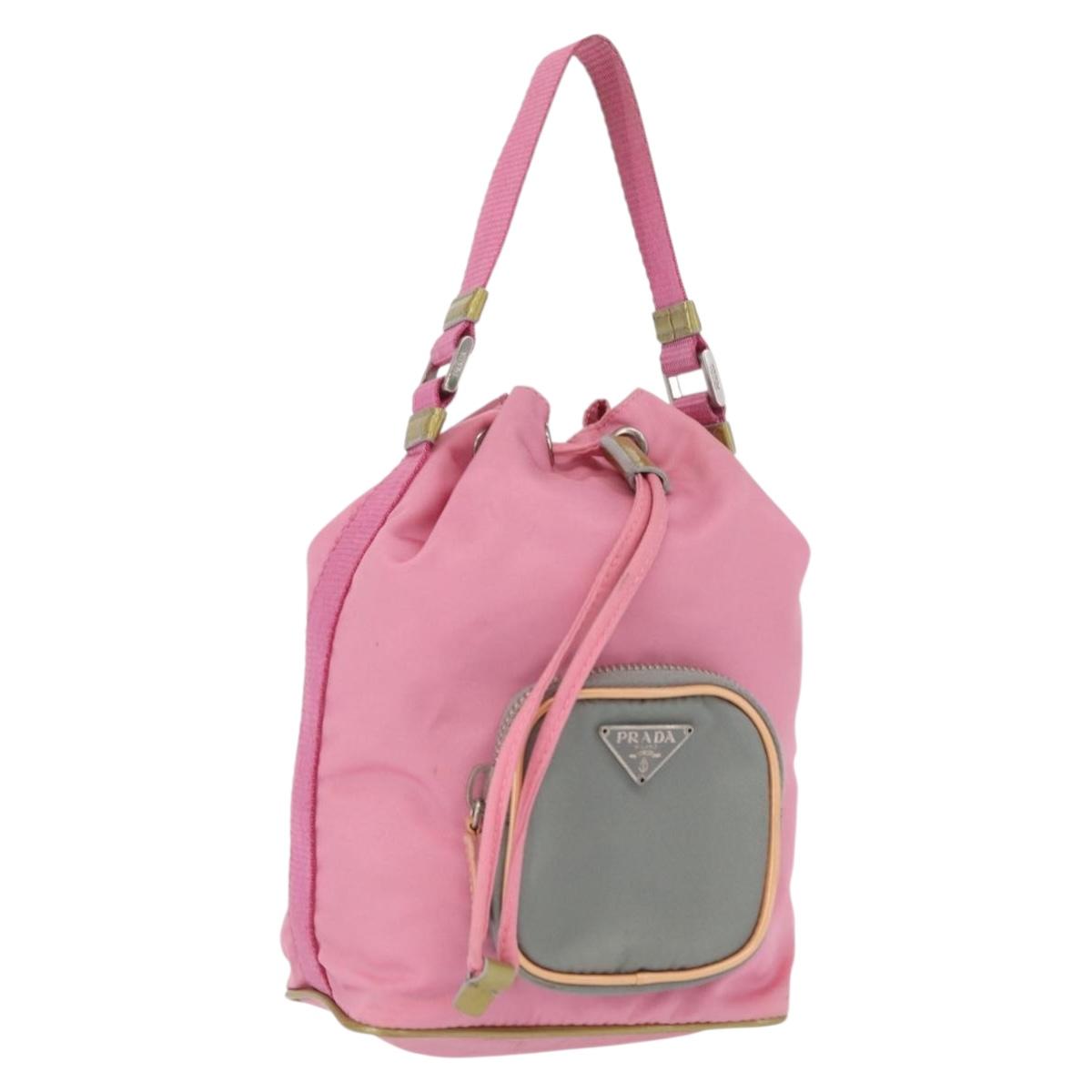 PRADA Hand Bag Nylon Pink Gold Auth 165974