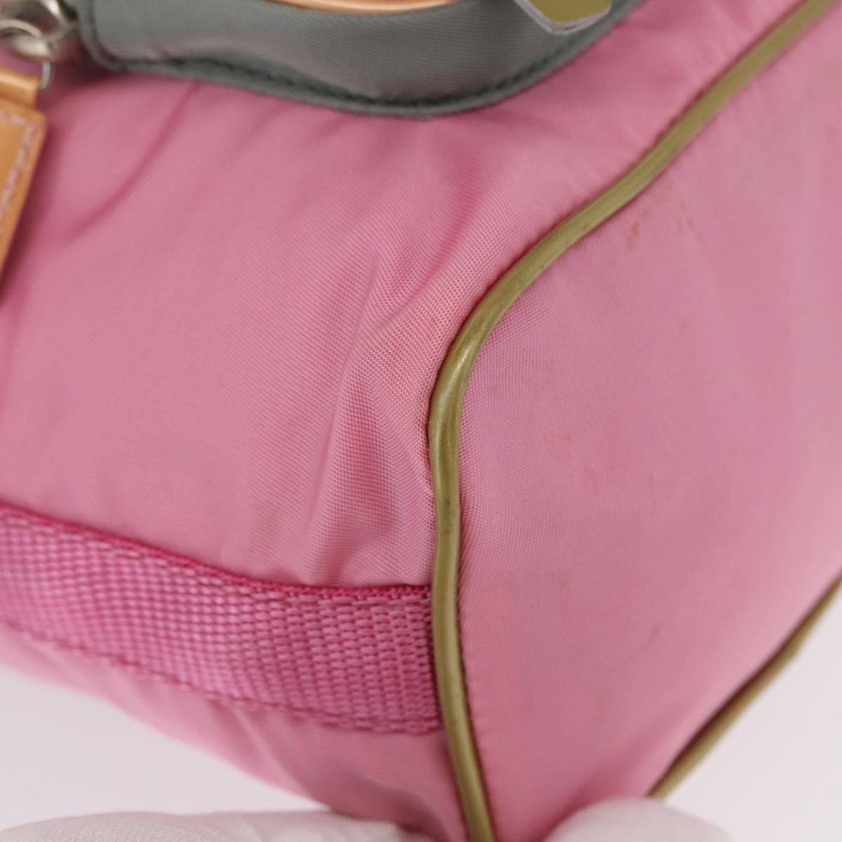 PRADA Hand Bag Nylon Pink Gold Auth 165974