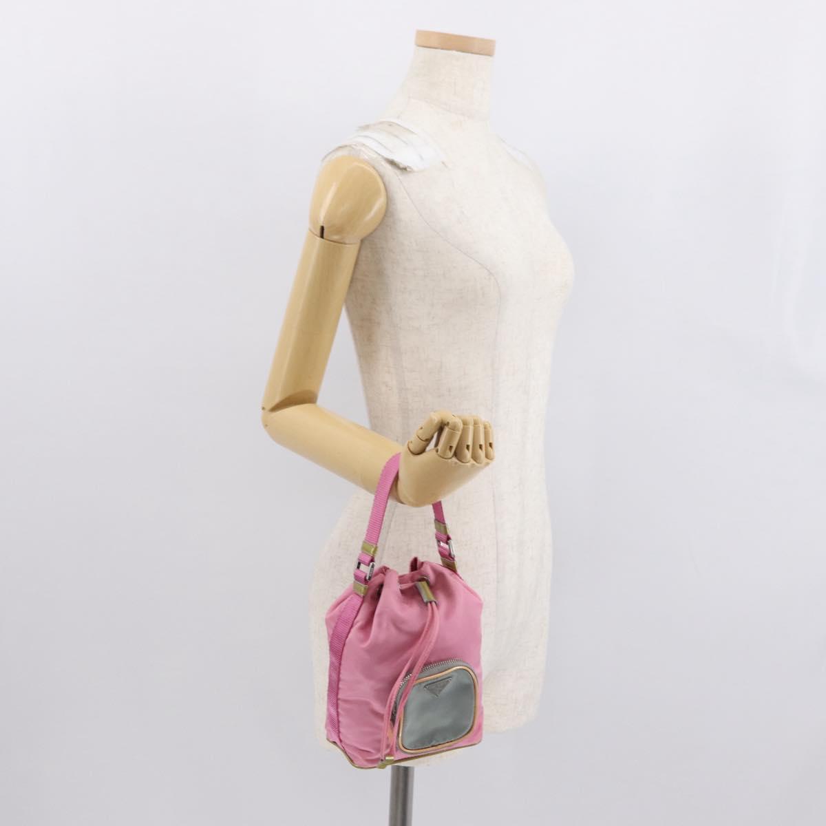 PRADA Hand Bag Nylon Pink Gold Auth 165974