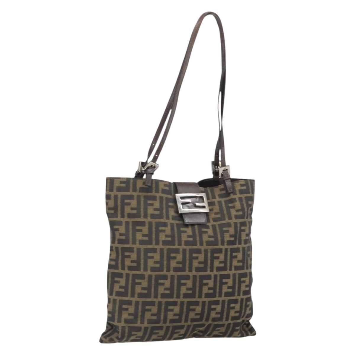 FENDI Zucca Canvas Mamma Tote Bag Black Brown Auth 165975