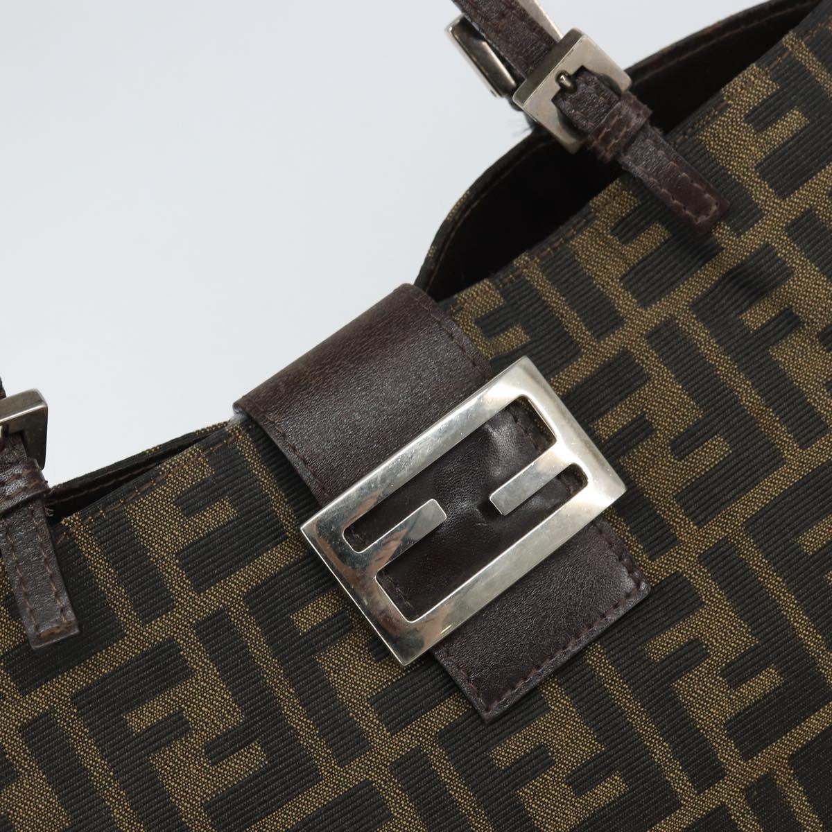 FENDI Zucca Canvas Mamma Tote Bag Black Brown Auth 165975