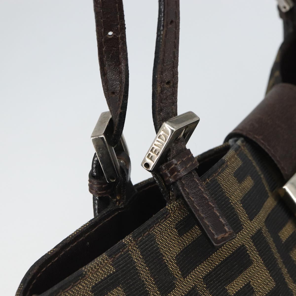 FENDI Zucca Canvas Mamma Tote Bag Black Brown Auth 165975