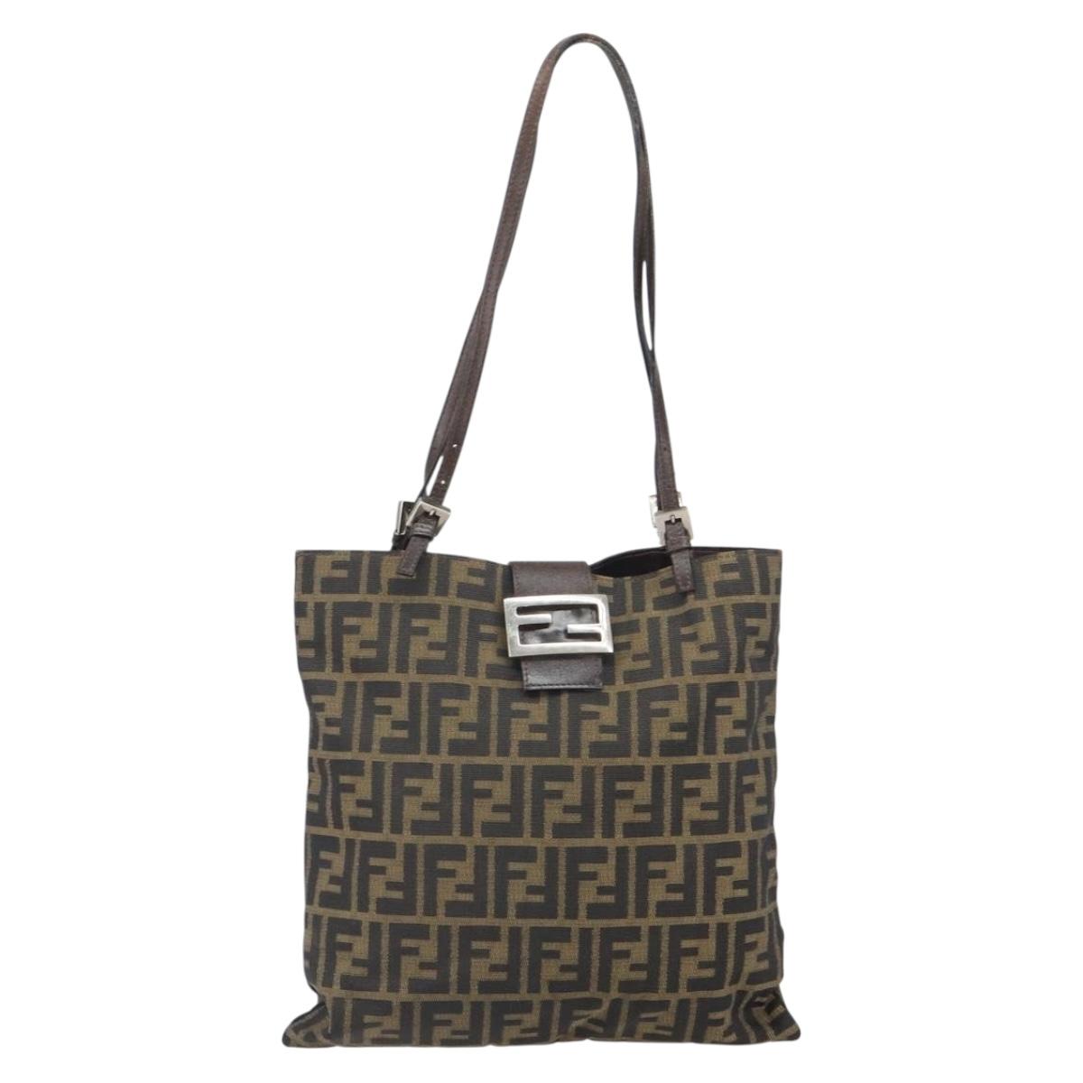 FENDI Zucca Canvas Mamma Tote Bag Black Brown Auth 165975