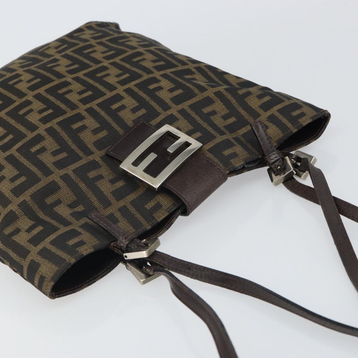 FENDI Zucca Canvas Mamma Tote Bag Black Brown Auth 165975
