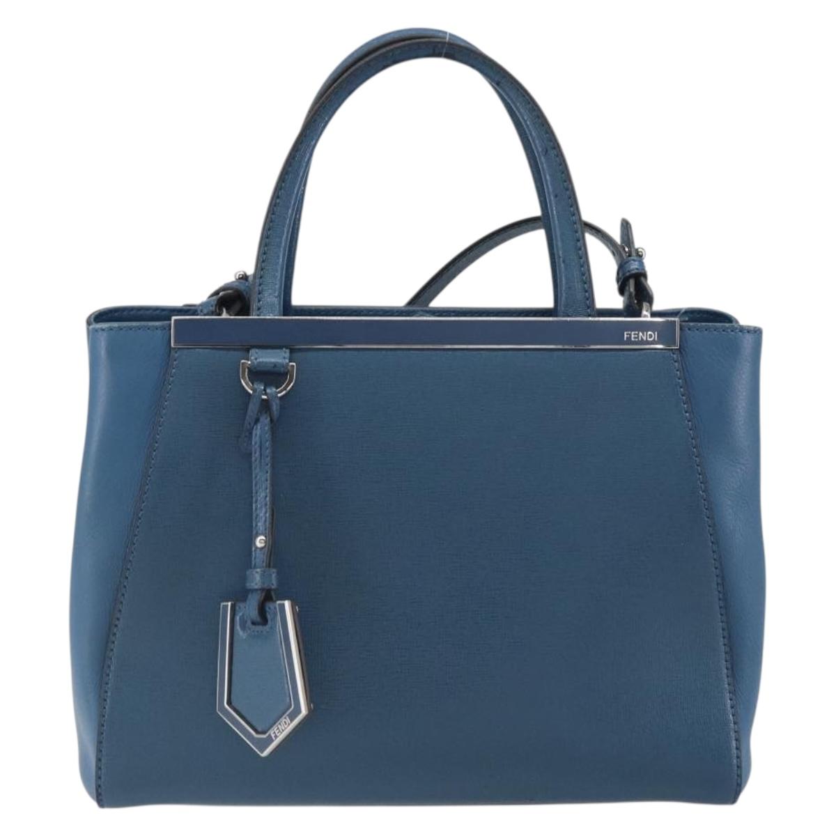 FENDI To joule Hand Bag Leather 2way Blue Gold Auth 165976
