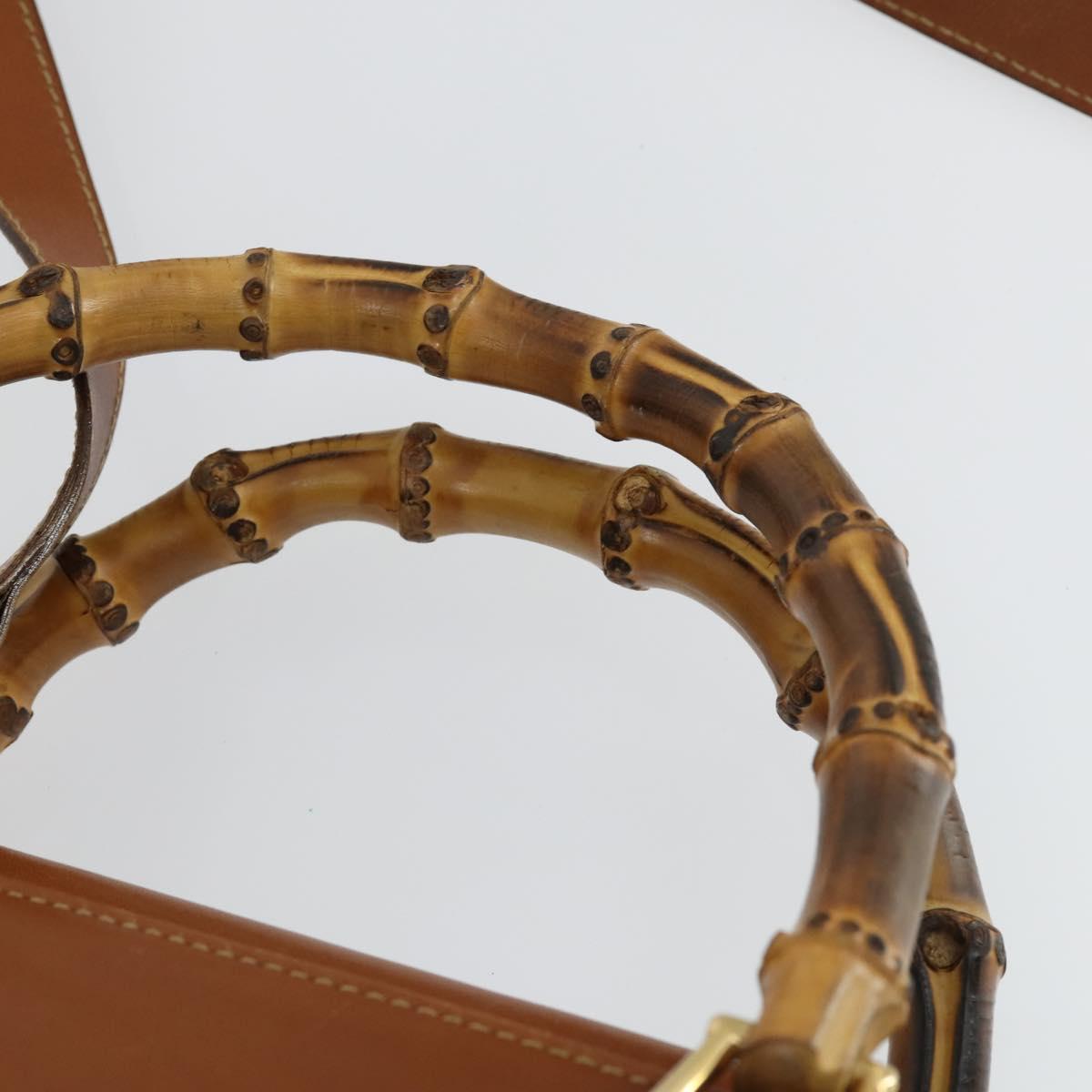GUCCI Bamboo Hand Bag Leather 2way Brown Gold 002 123 0322 Auth 165977