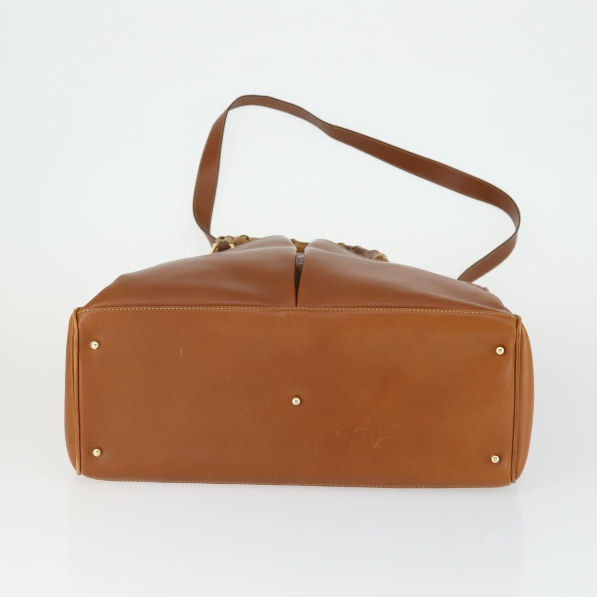 GUCCI Bamboo Hand Bag Leather 2way Brown Gold 002 123 0322 Auth 165977