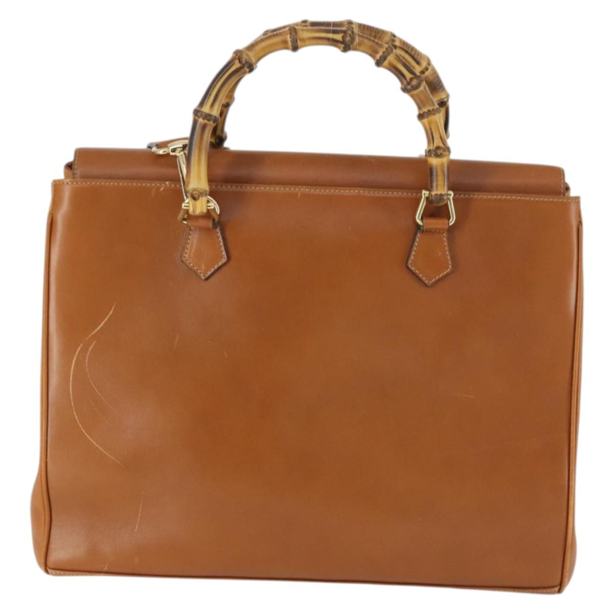 GUCCI Bamboo Hand Bag Leather 2way Brown Gold 002 123 0322 Auth 165977