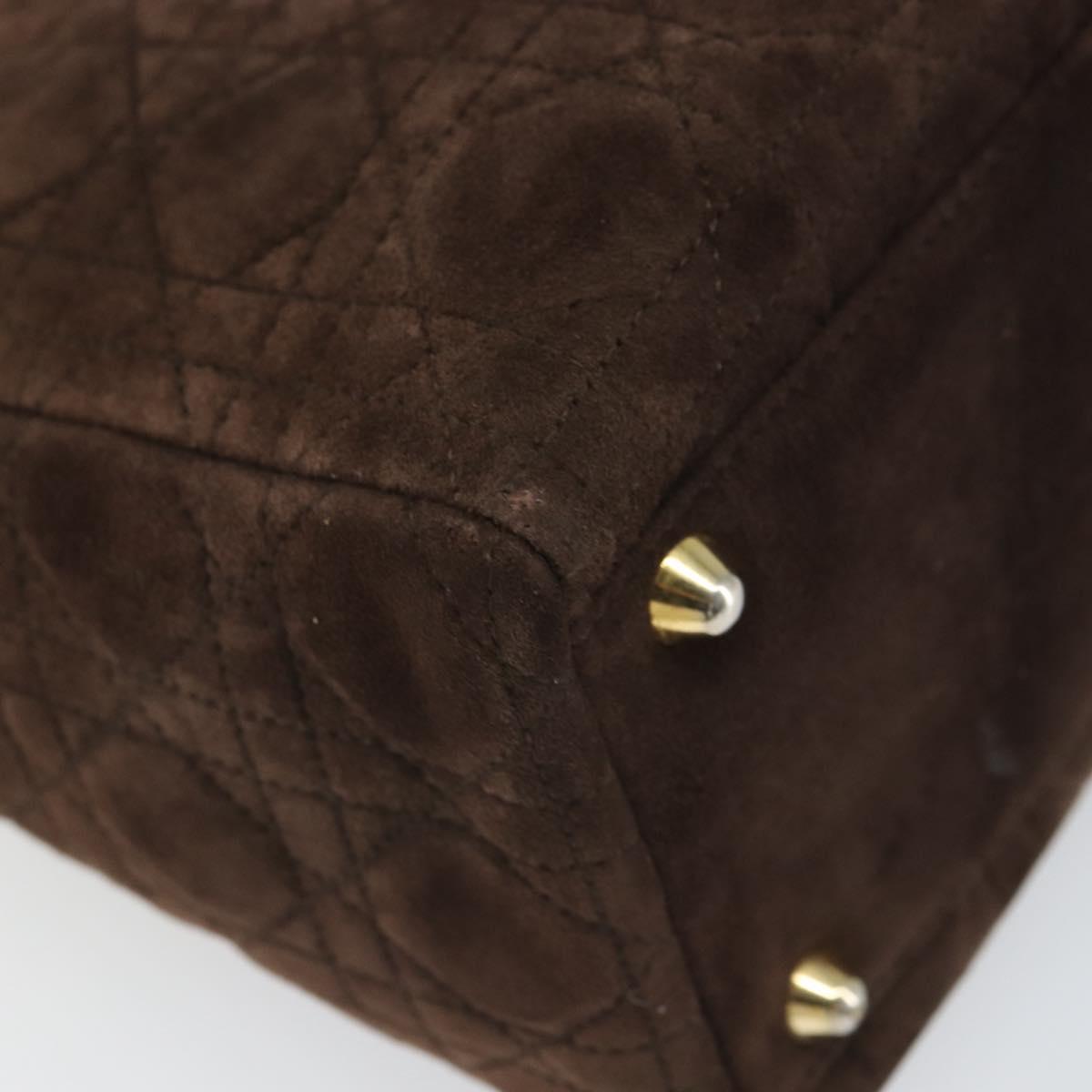 Christian Dior Lady Dior Canage Hand Bag Suede Brown Gold Auth 165978
