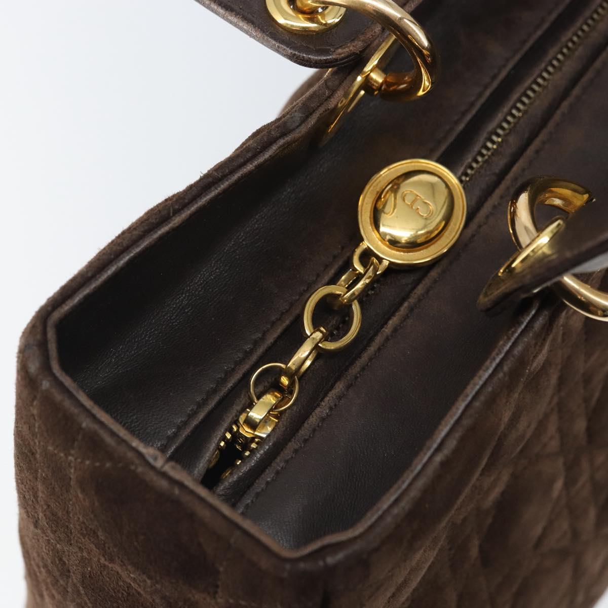 Christian Dior Lady Dior Canage Hand Bag Suede Brown Gold Auth 165978