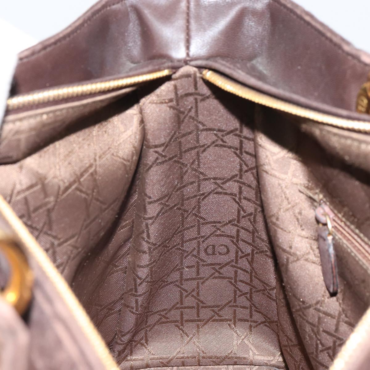 Christian Dior Lady Dior Canage Hand Bag Suede Brown Gold Auth 165978
