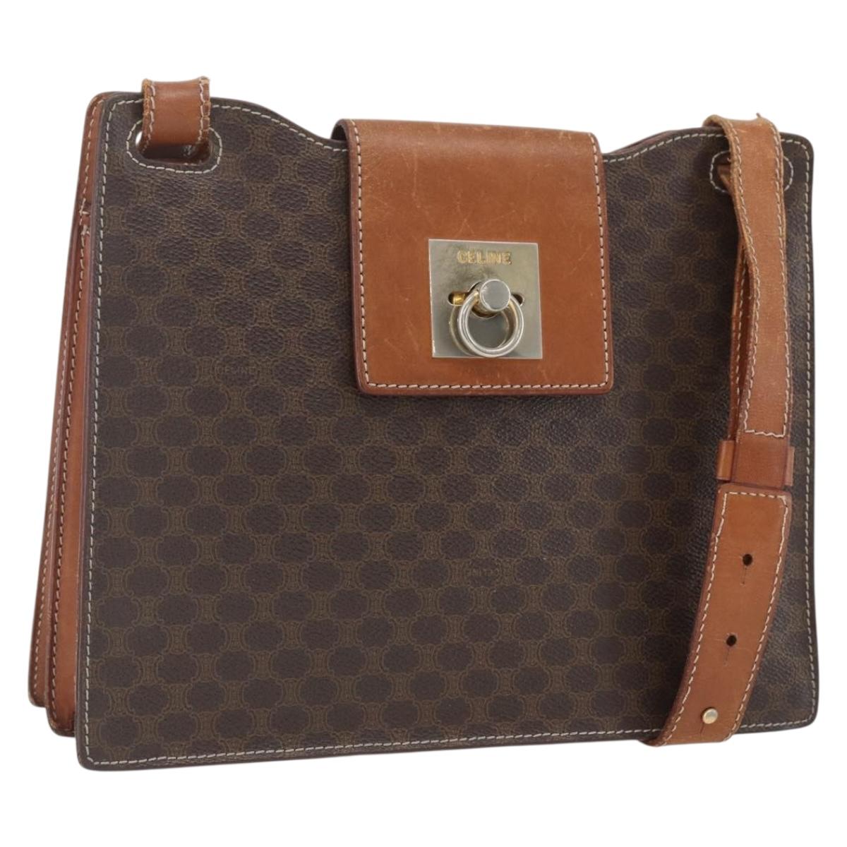 CELINE Macadam Canvas Shoulder Bag PVC Leather Brown Gold Auth 165981