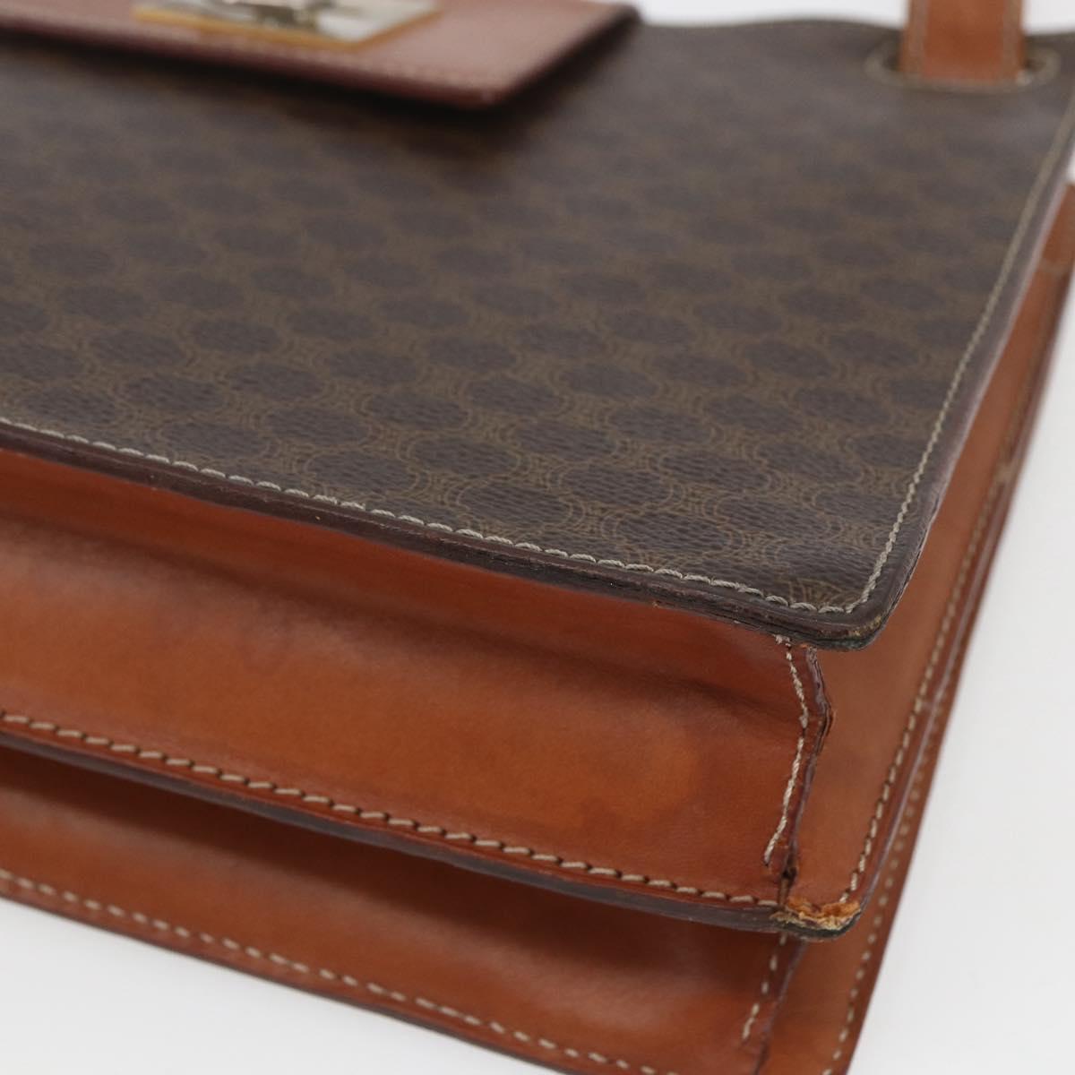 CELINE Macadam Canvas Shoulder Bag PVC Leather Brown Gold Auth 165981