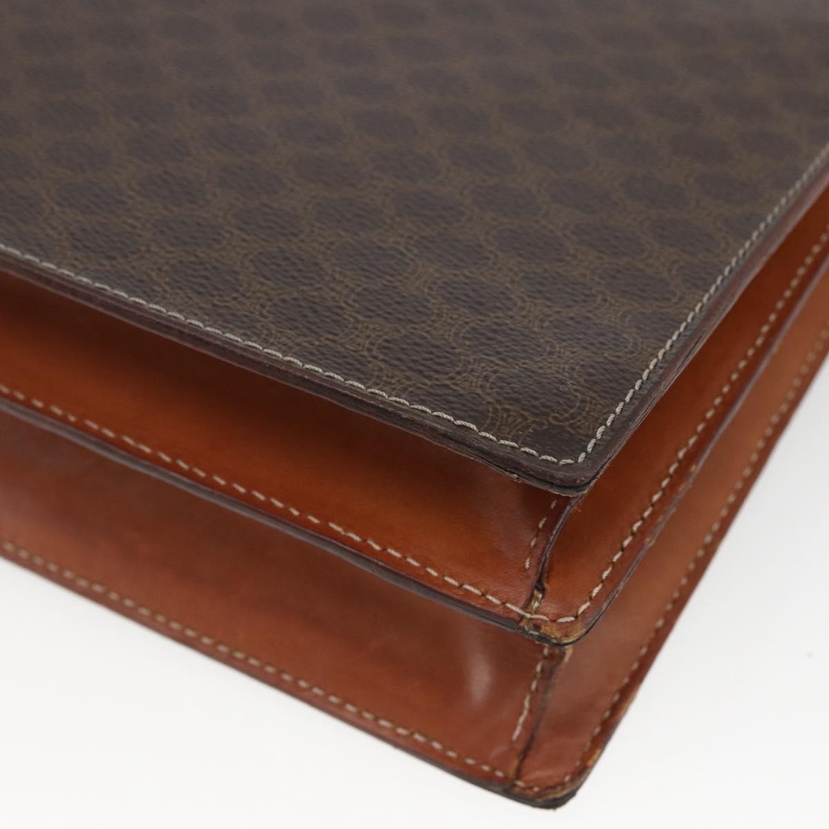 CELINE Macadam Canvas Shoulder Bag PVC Leather Brown Gold Auth 165981