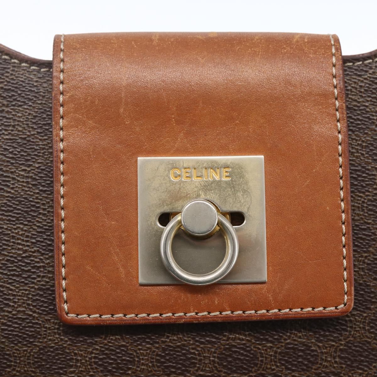 CELINE Macadam Canvas Shoulder Bag PVC Leather Brown Gold Auth 165981