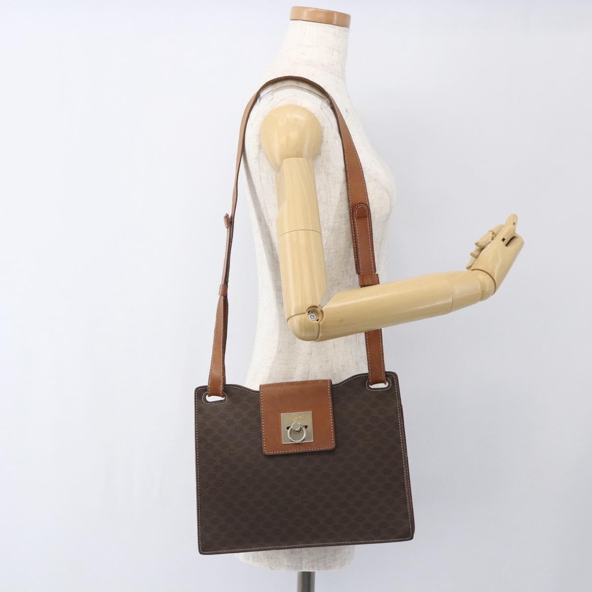 CELINE Macadam Canvas Shoulder Bag PVC Leather Brown Gold Auth 165981