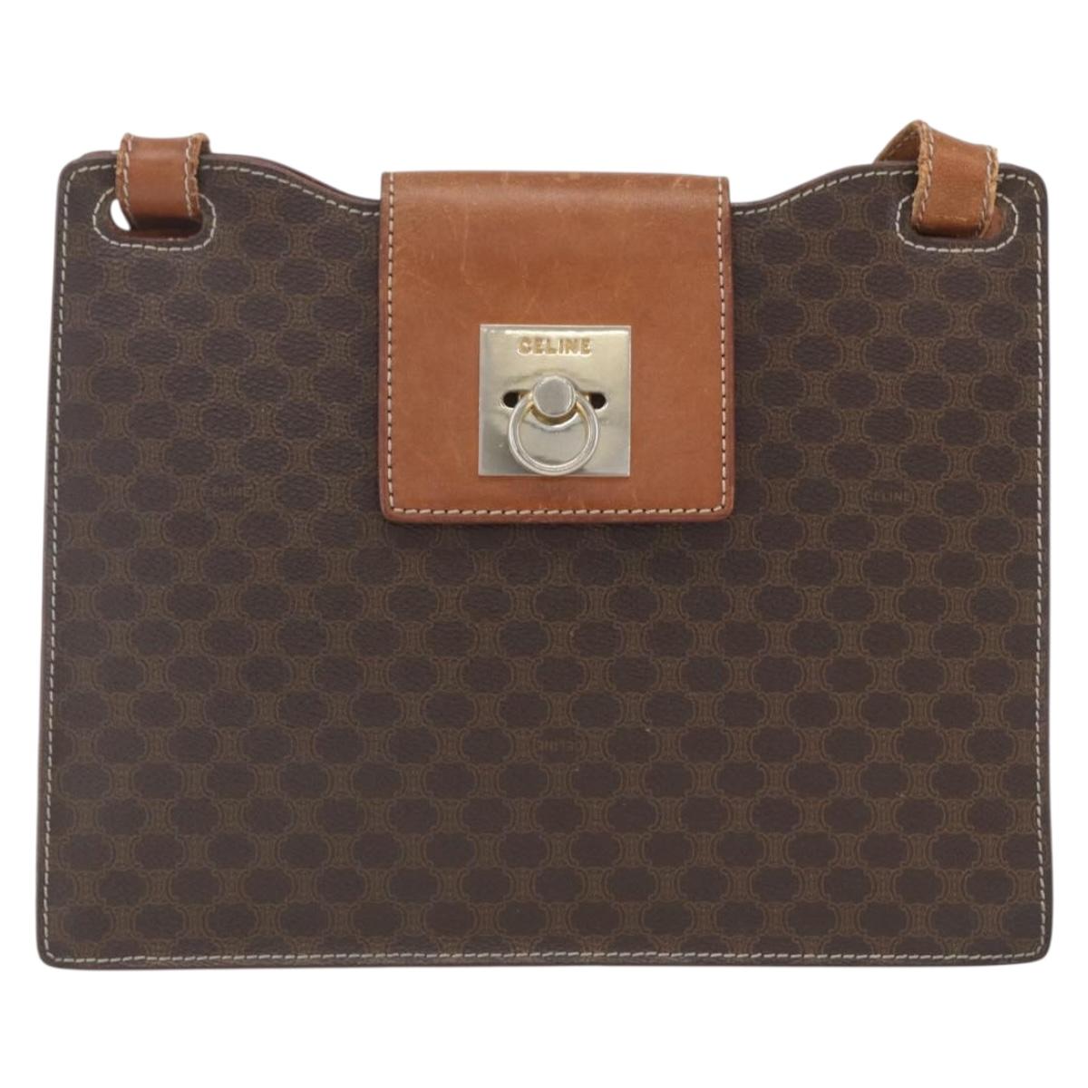 CELINE Macadam Canvas Shoulder Bag PVC Leather Brown Gold Auth 165981