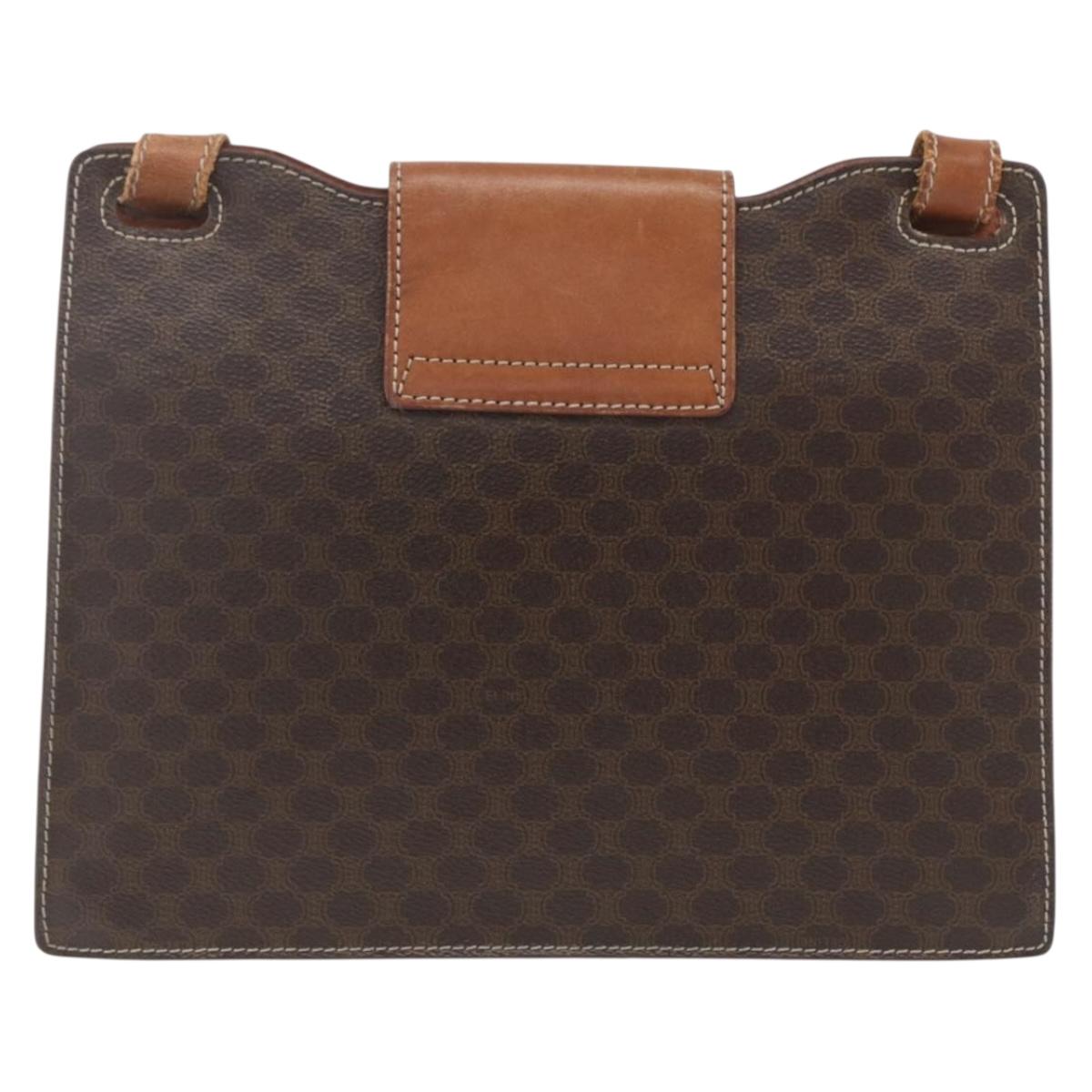 CELINE Macadam Canvas Shoulder Bag PVC Leather Brown Gold Auth 165981