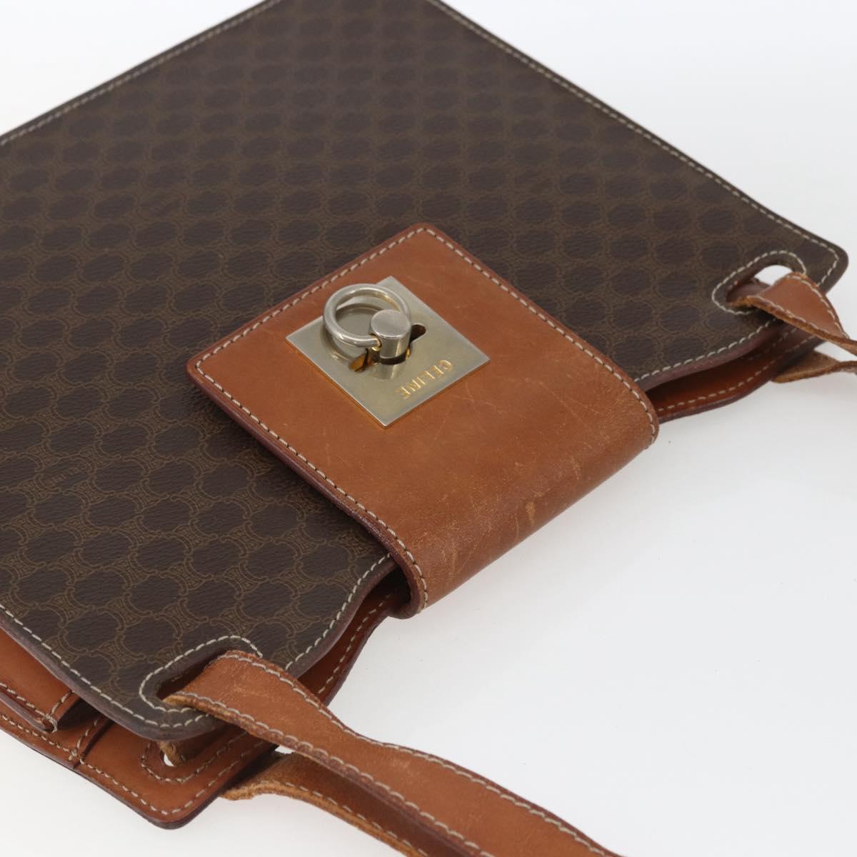 CELINE Macadam Canvas Shoulder Bag PVC Leather Brown Gold Auth 165981