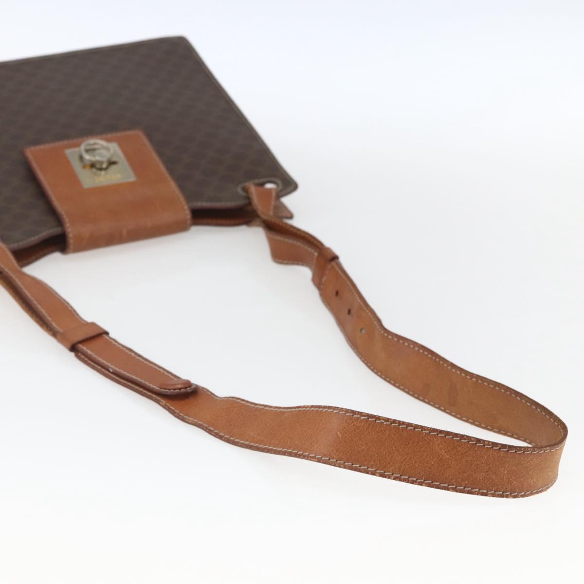 CELINE Macadam Canvas Shoulder Bag PVC Leather Brown Gold Auth 165981