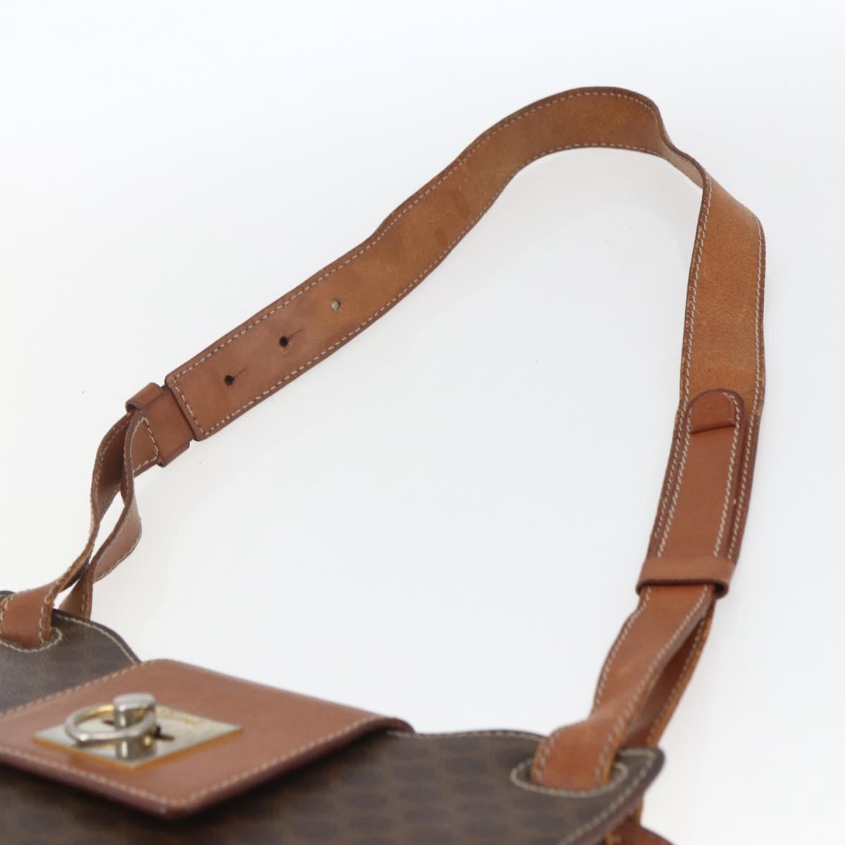 CELINE Macadam Canvas Shoulder Bag PVC Leather Brown Gold Auth 165981