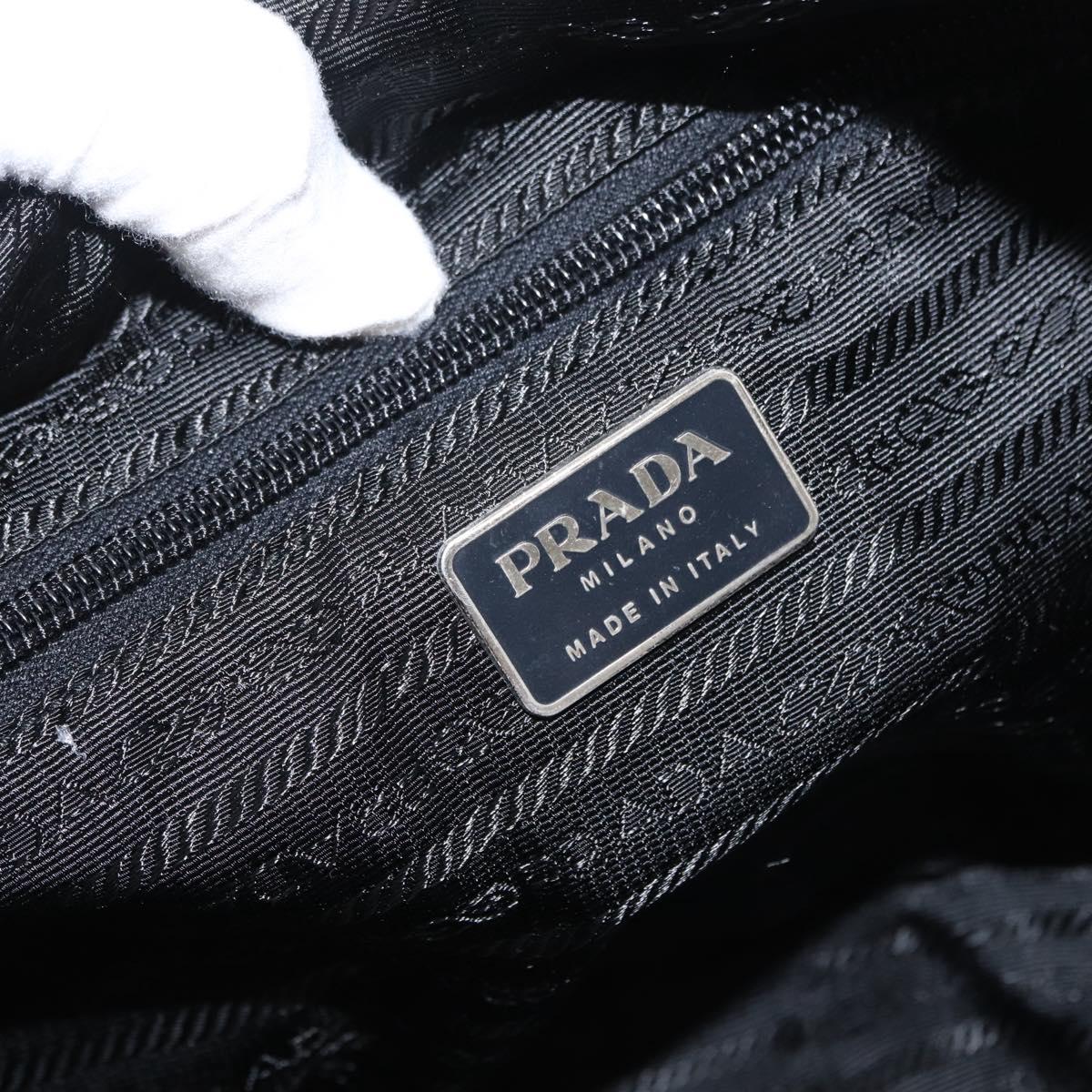 PRADA Hand Bag Nylon Black Silver Auth 165982