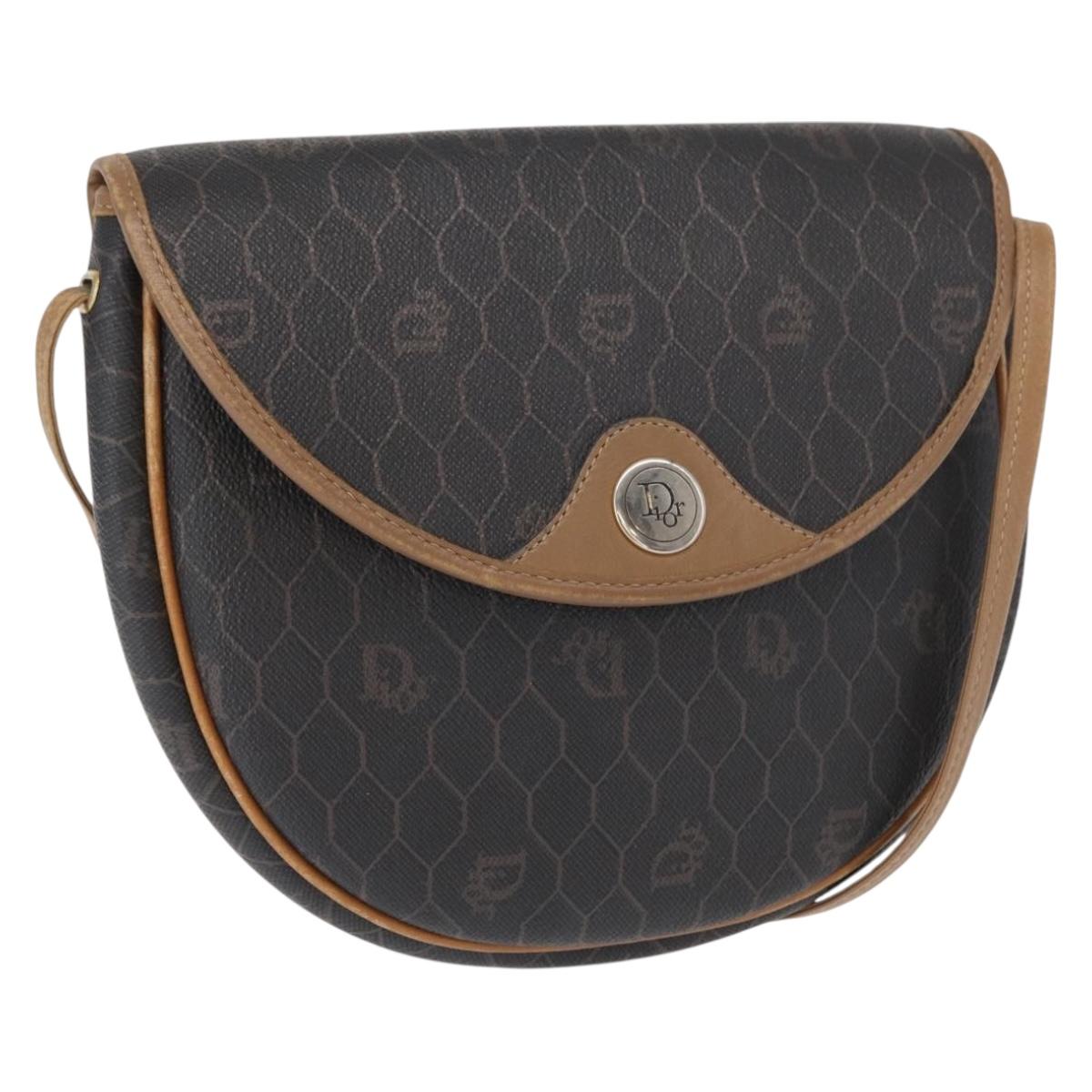 Christian Dior Honeycomb Canvas Shoulder Bag PVC Black Gold Auth 165983