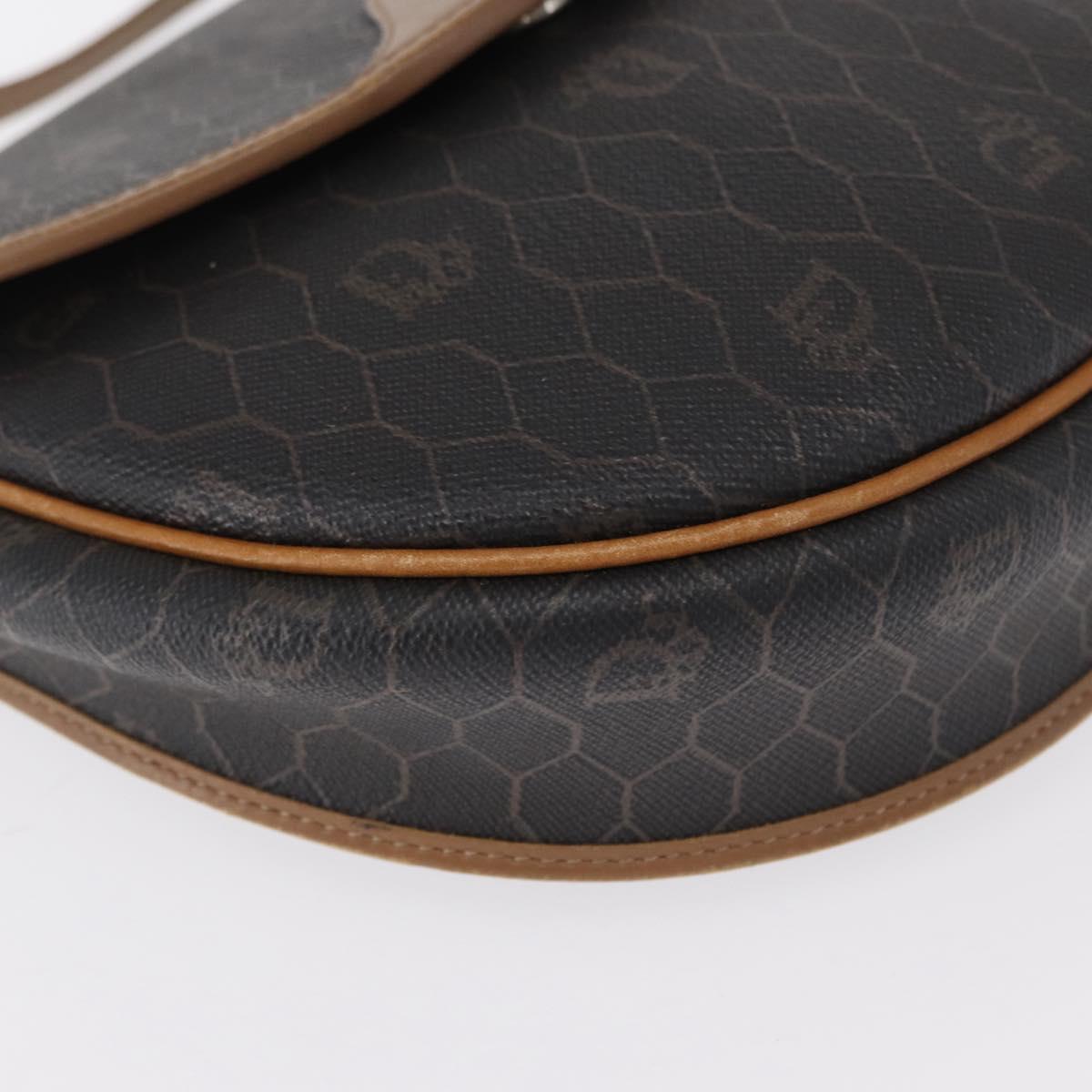 Christian Dior Honeycomb Canvas Shoulder Bag PVC Black Gold Auth 165983