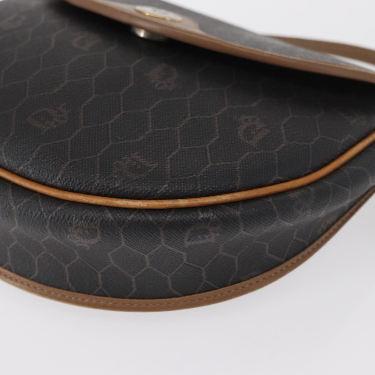 Christian Dior Honeycomb Canvas Shoulder Bag PVC Black Gold Auth 165983